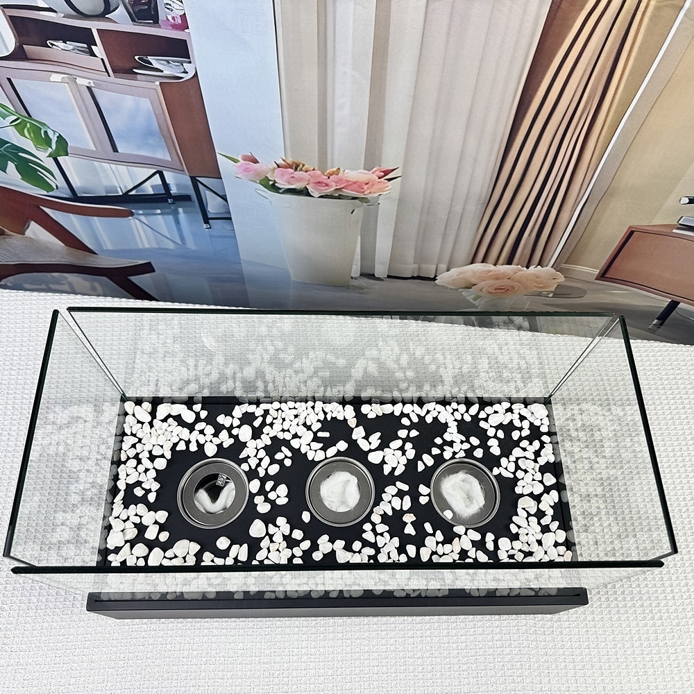 skleněný velký stolní krb přenosný ohniště s miskou na oheň, čisté hoření bioetanolu, bezodvětrávací krb pro vnitřní i venkovní terase, párty 2026 - $128.99 –P15