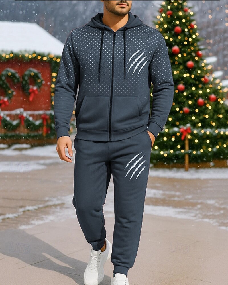 Новогодняя тематика Муж. Спортивный костюм из двух частей Толстовка с капюшоном для отдыха Толстовка на молнии Полный почтовый индекс с карманом Геометрический принт Наборы одежды Весна Черный Винный 2025 - $45.99 –P3