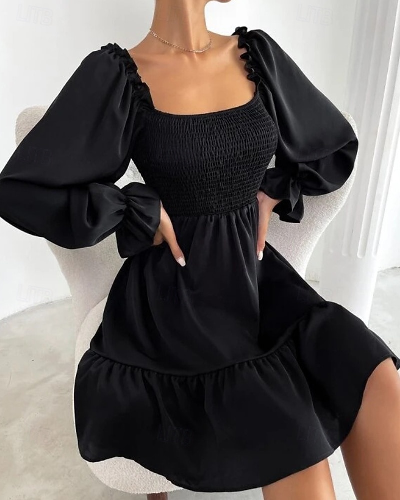 Damen Minikleid Schößchen Kleider Gerafftes Kleid Modern Outdoor Ferien Ausgehen Normale Passform Einfach Langarm Quadrathals Schwarz Wein Armeegrün Leicht Braun Frühling Herbst 2025 - $24.99 –P6