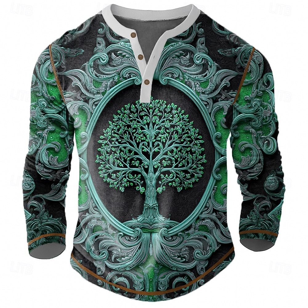 Hombre Graphic Árboles Henley Shirt Tee Manga Larga Vintage Elegante Casual Diario Exterior Primavera Primavera & Otoño Azul Oscuro Verde Trébol Caqui Henley Camiseta Henley 2026 - $24.99 –P3