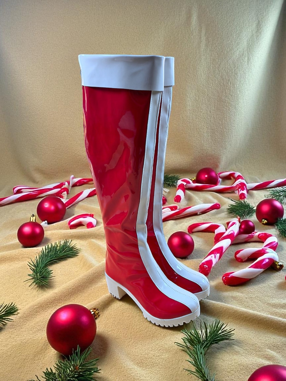 stivali natalizi rossi da donna con rifiniture bianche - stile festivo, perfetti per le feste di Natale e le celebrazioni invernali del 2026 a $84.99 –P3