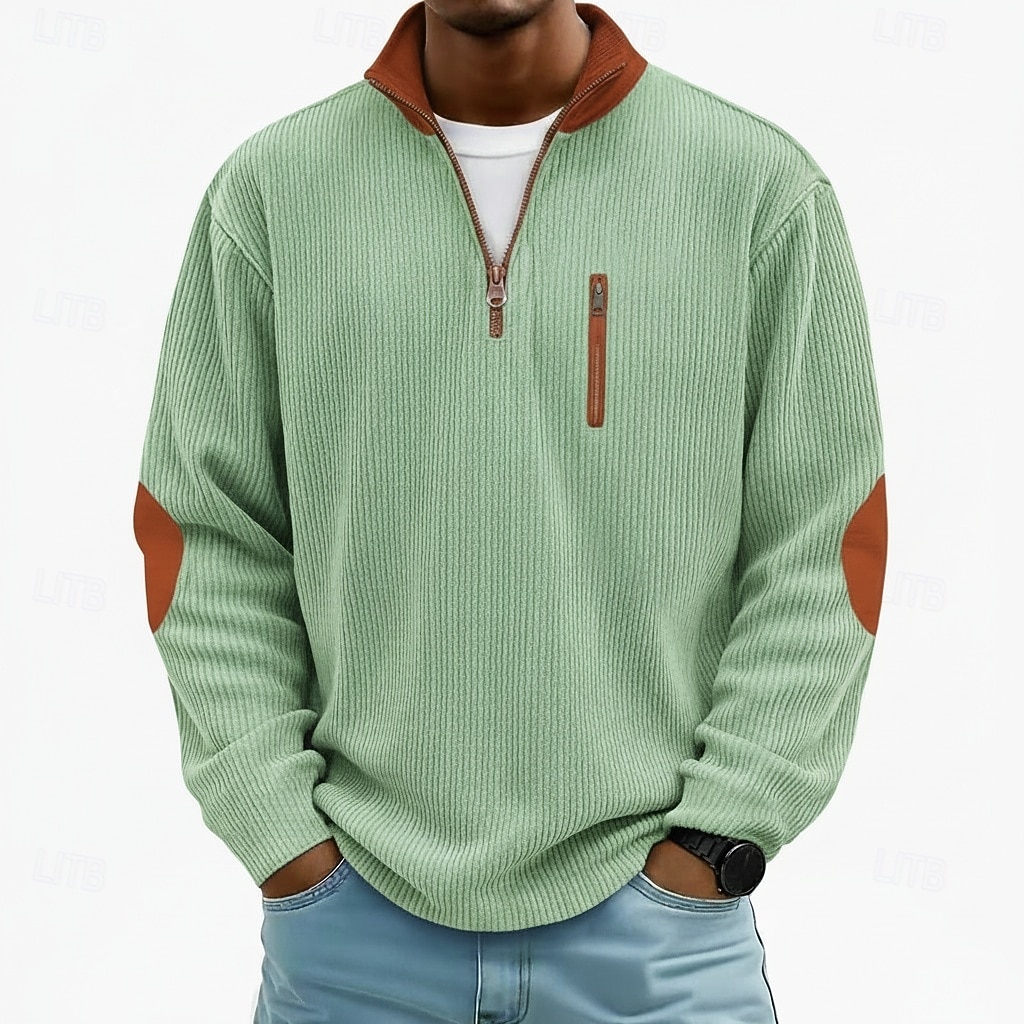 Homens Camiseta de Veludo T-shirt Camisa de manga longa Manga Longa Com Zíper Outono Inverno Bloco de cor Diário Texturizado Casual Zip Up Superdimensionado Solto Casual Ao ar livre Rua Azul Claro de 2026 por $23.99 –P10