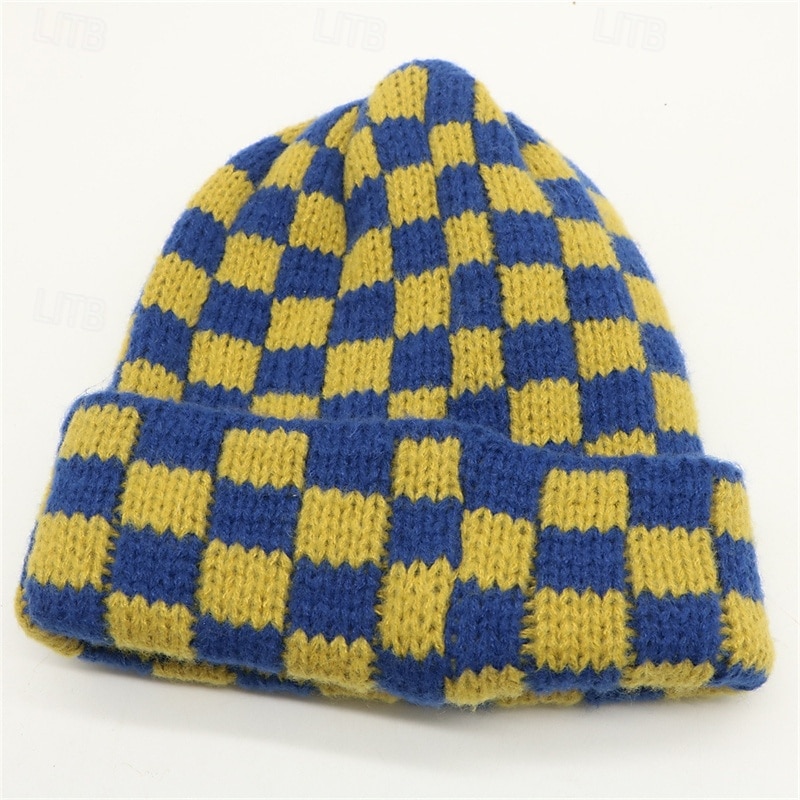 Homens Unisexo Gorro Chapéus de inverno Gorros 骷髅头毛线帽 Chapéu de malha Vermelho Azul Fibras Acrilicas Tricotado Moda Casual Aconchegante Roupa Diária Encontro Xadrez Quente de 2026 por $8.49 –P3