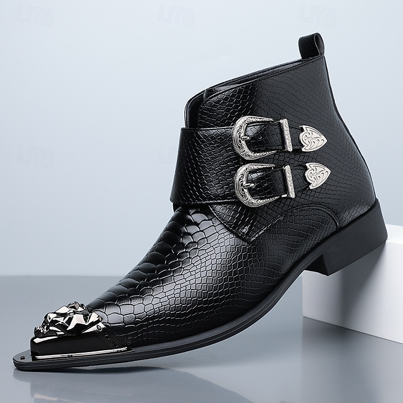 Punaiset keinonahkaiset krokotiilikuvioiset miesten kengät, joissa kaksoissolki – ylelliset juhlakengät joulujuhliin ja tyylikkäisiin iltatilaisuuksiin 2025 - $89.99 –P2