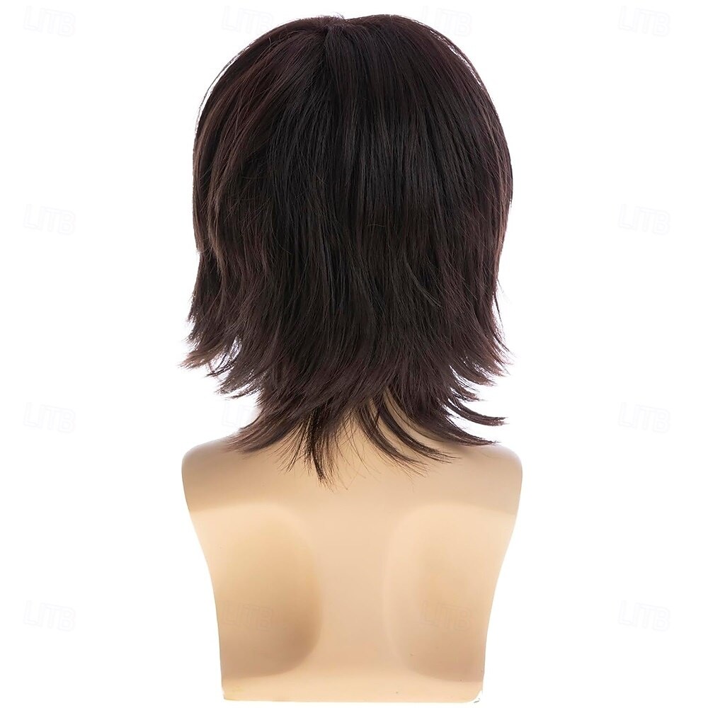 Korte, rett, brune parykker for menn naturlig syntetisk hår med sidedeler 2026 - $21.99 –P2