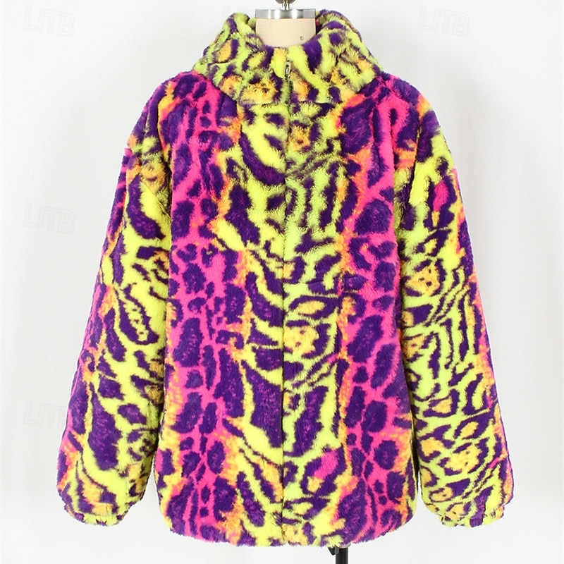 Voor heren Winterjack Jas van imitatiebont Dagelijks Vakantie Thermisch Warm Fleece Herfst Winter Luipaard Modieus Streetwear Capuchon Normaal Imitatiebont Geel Jacks 2026 - $50.99 –P7