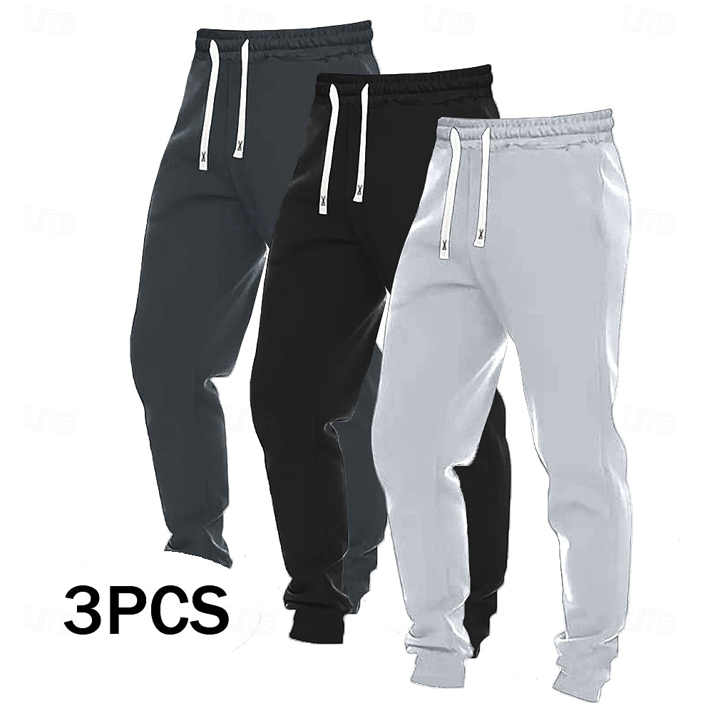 2025年 男性用 スウェットパンツ ジョガー ズボン カジュアルパンツ ドローストリング 伸縮袖口 マルチパック 平織り 履き心地よい ウォーム 全長 アウトドア カジュアル 日常 クラシック ベーシック ブラック+ネイビーブルー+ライトグレー ブラック＋ライトグレー＋ダークグレー  コレクション – $29.99 –P1
