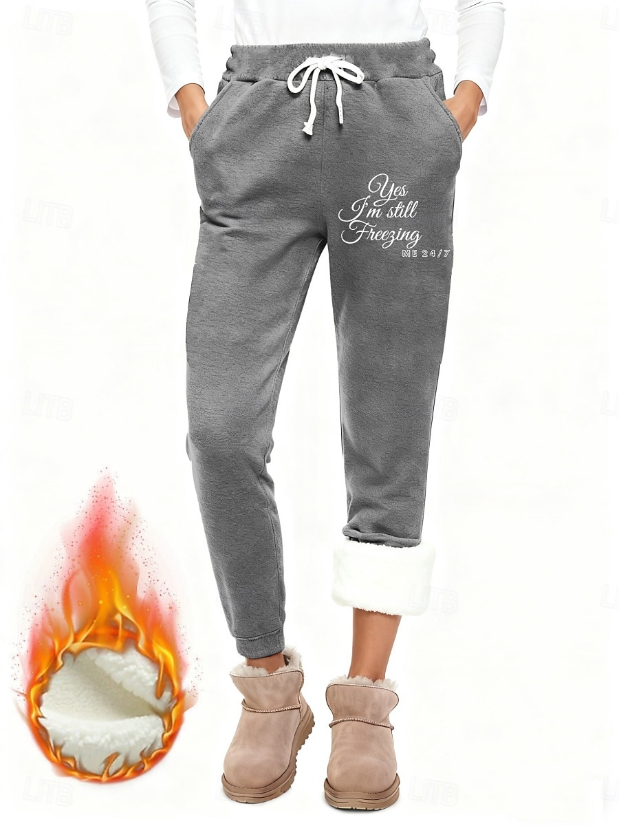 Damskie Spodnie polarowe Spodnie Moda Podstawowy Codzienny Pełna długość Wysoka talia Litera Ściągana na sznurek Kieszeń Elastyczny pas Keep Warm Odporność na wiatr Wygodne Elastyczny Urlop Ulica 2026 - $26.99 –P1