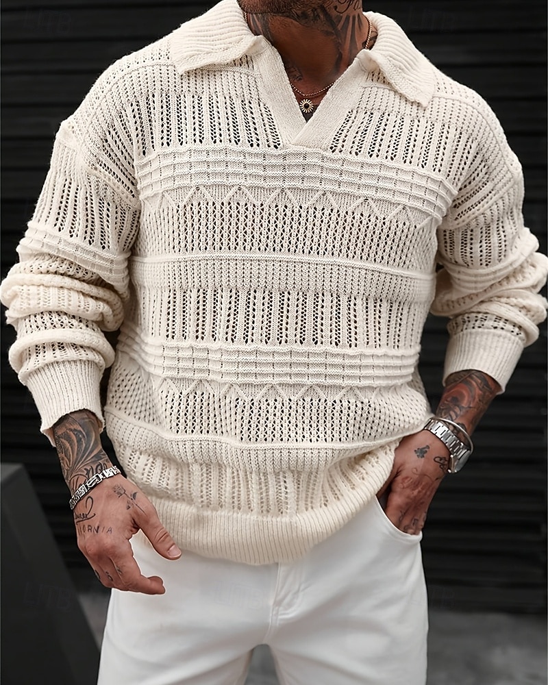 Herren Pullover Strickpullover Gerippt Stricken Normale Oberteile Gestrickt Einfach Revers Mode Basic Urlaub Alltagskleidung Bekleidung Herbst Winter Blau Grün S M L 2026 - $34.99 –P1