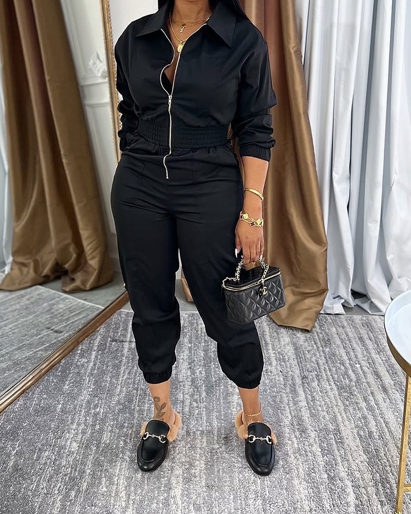 Γυναικεία Φόρμες Ενεργό Συμπαγές Χρώμα Μακρυμάνικο Παντελόνια με τσέπες Κολάρο Πουκαμίσου Φερμουάρ Τσέπη Διακοπές Καθημερινά Κανονικό Μαύρο Πράσινο Χακί Θαλασσί Φθινόπωρο 2026 - $47.99 –P3