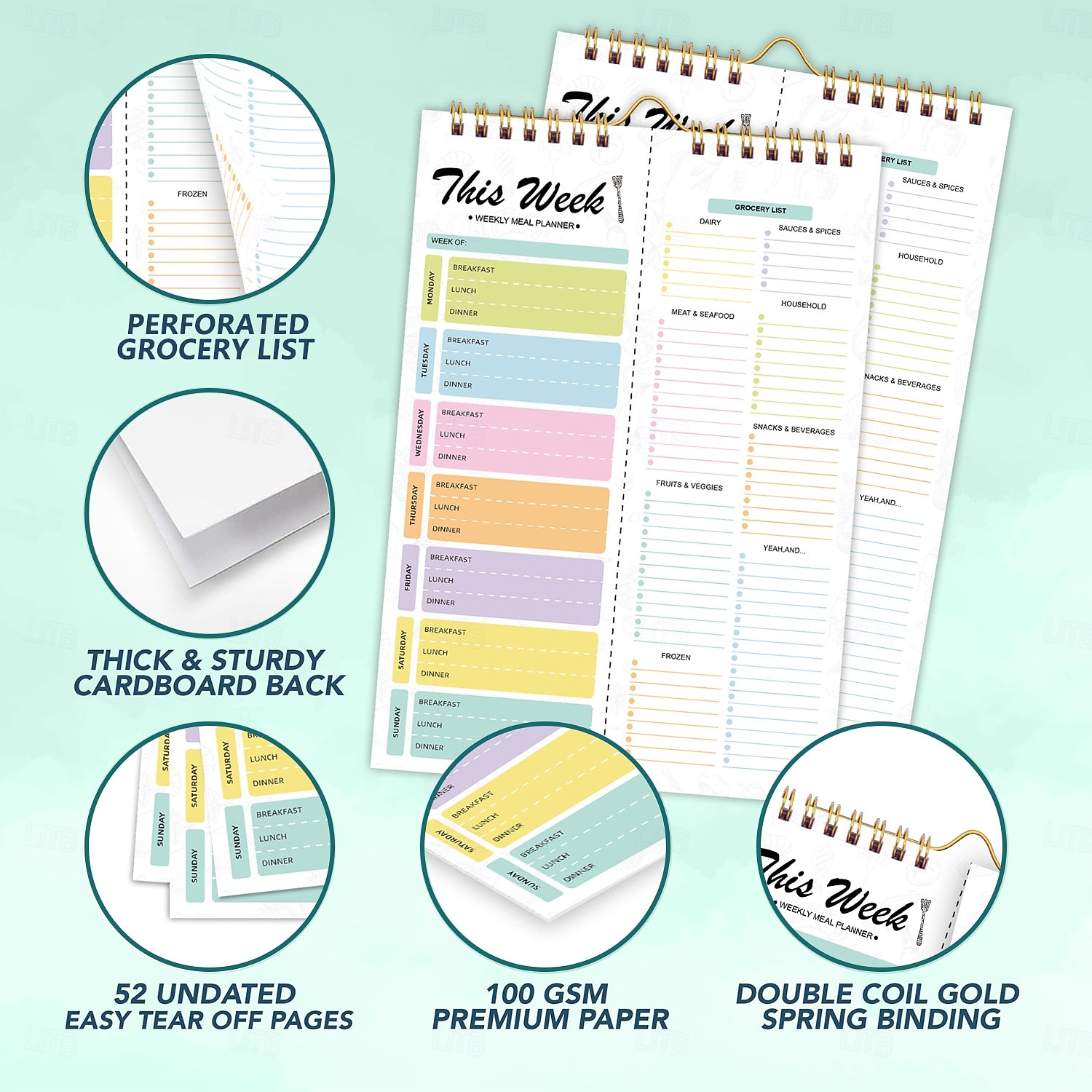 ateriasuunnitteluvihko 8,5x5,8 tuumaa, 52 arkkia magneettinen, kaksoiskierteinen ateria &ruokalista, seinälle kiinnitettävä ruokalistasuunnittelija päivittäiseen käyttöön &viikkosuunnitelma 2026 - $13.99 –P12