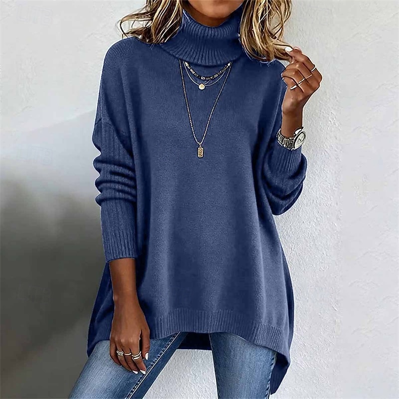 2025年 女性用 ニット プルオーバー エレガント ファッション ストリートファッション 純色 タートルネック ニット 長袖 レギュラートップス ニット アウトドア 日常 祝日 ブラック ネービーブルー 秋 冬  コレクション – $45.99 –P3