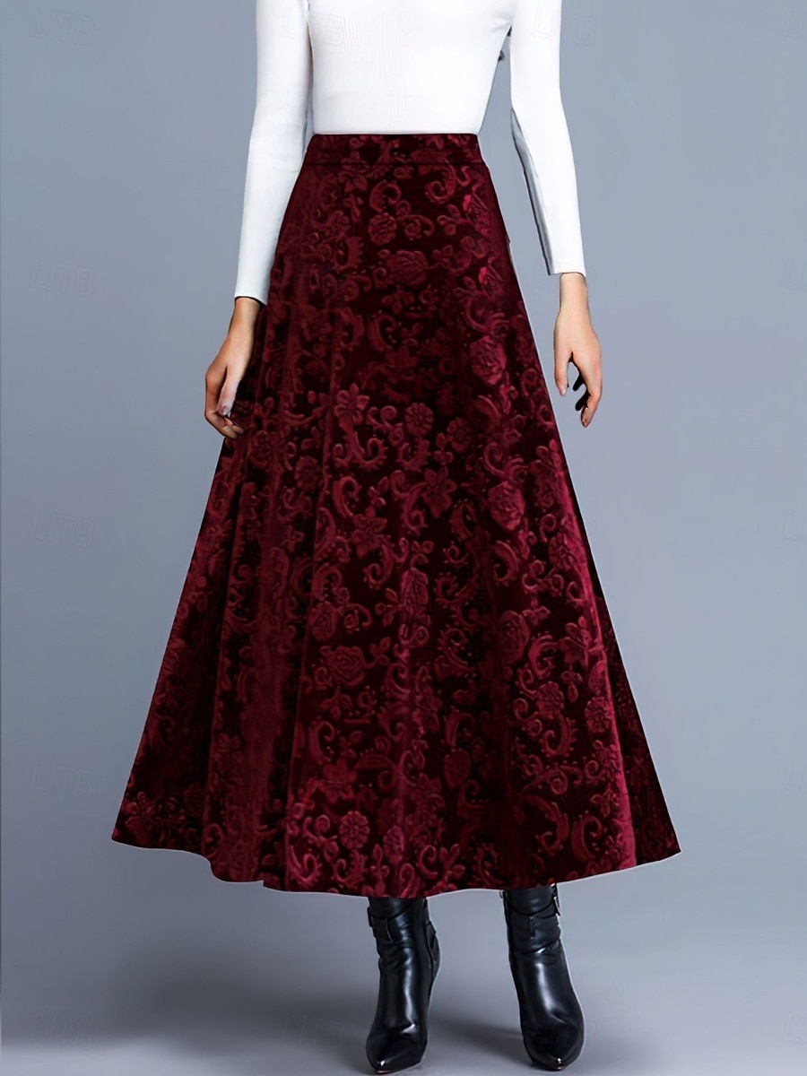 Women's Elegant Fashion Casual Maxi High Waist Skirts Floral Floral Micro-elastic Daily Street Blue Wine Purple Green Spring 2026 - $28.99 –P10