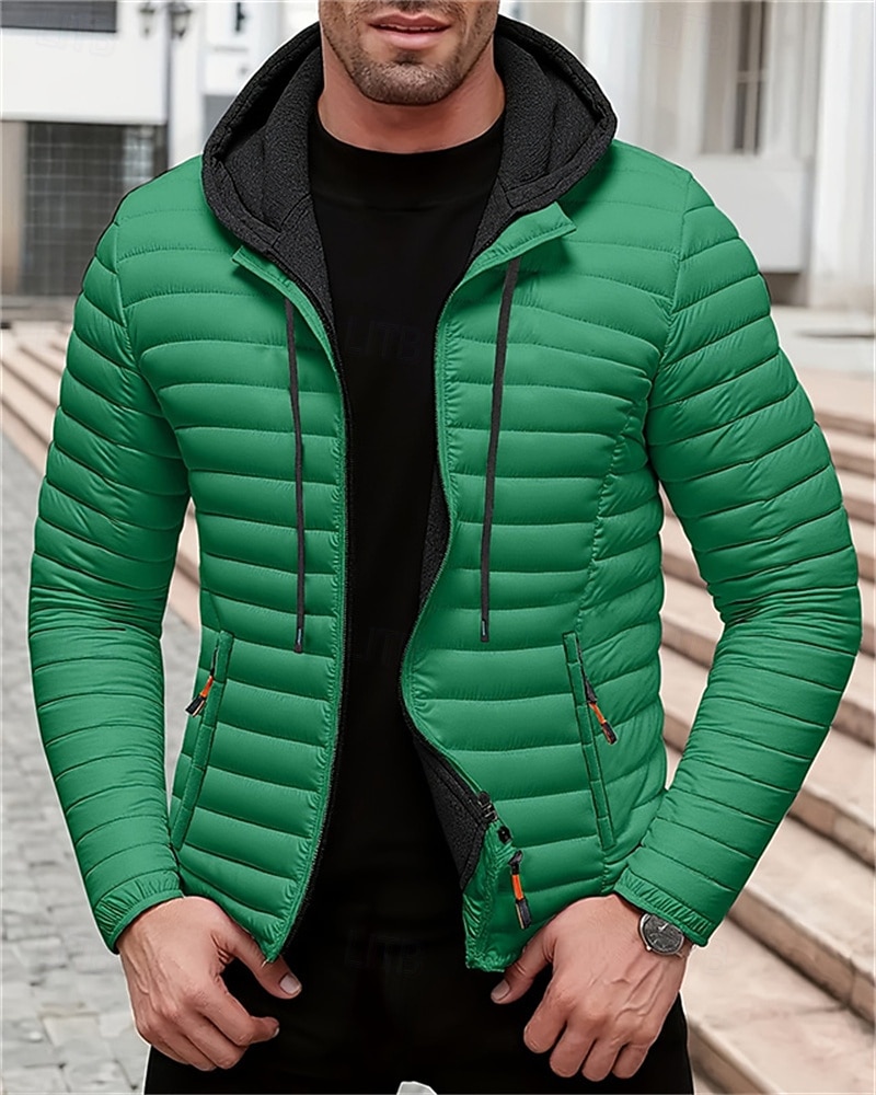 Homens Casaco de inverno Casaco puffer Jaqueta acolchoada Bolsos Poliéster Férias Roupa Diária Encontro Padrão Moda Casual Confortável Térmico / Quente Outono Inverno Cor Sólida / Simples Preto de 2026 por $58.99 –P10