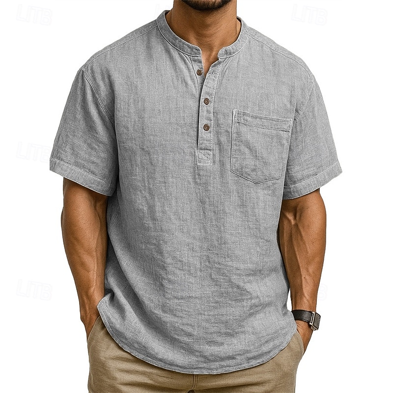 Pánské Košile Popover košile Letní košile Košile pro volný čas Plážová košile Černá Bílá Světle zelená Tmavě zelená Fialová Krátký rukáv Bez vzoru Kulatý límeček Dovolená Havajské Kapsy Oblečení 2025 - $23.99 –P2