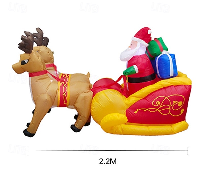 2025年 クリスマス 2匹のトナカイがサンタクロースを引っ張る LED ライト付き インフレータブルエアモデル 屋内と屋外の中庭、リビングルーム、芝生、フェスティバル、パーティーの装飾ライト 長さ 2.2m 幅 1.1m 高さ 1.3m  コレクション – $97.99 –P1