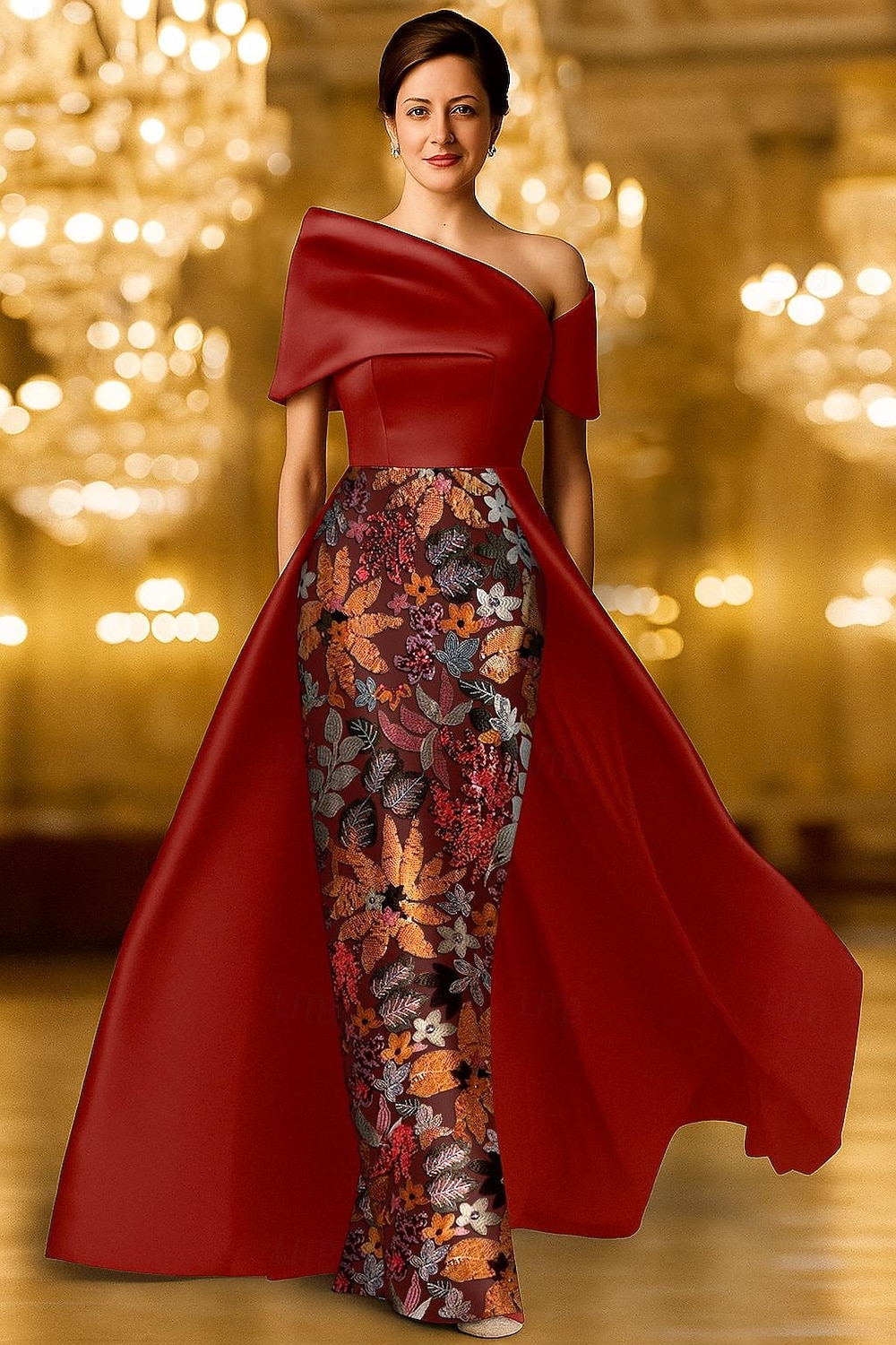 A-linje Linjeform Gulvlengde Kveldskjoler Ballkjole med overskjørt Formell kjole Elegant Årgang Glitrende Kortermet Skjortekrage Formell Bryllup Sateng Blonder med Glimmer Paljett 2025 - $164.99 –P5