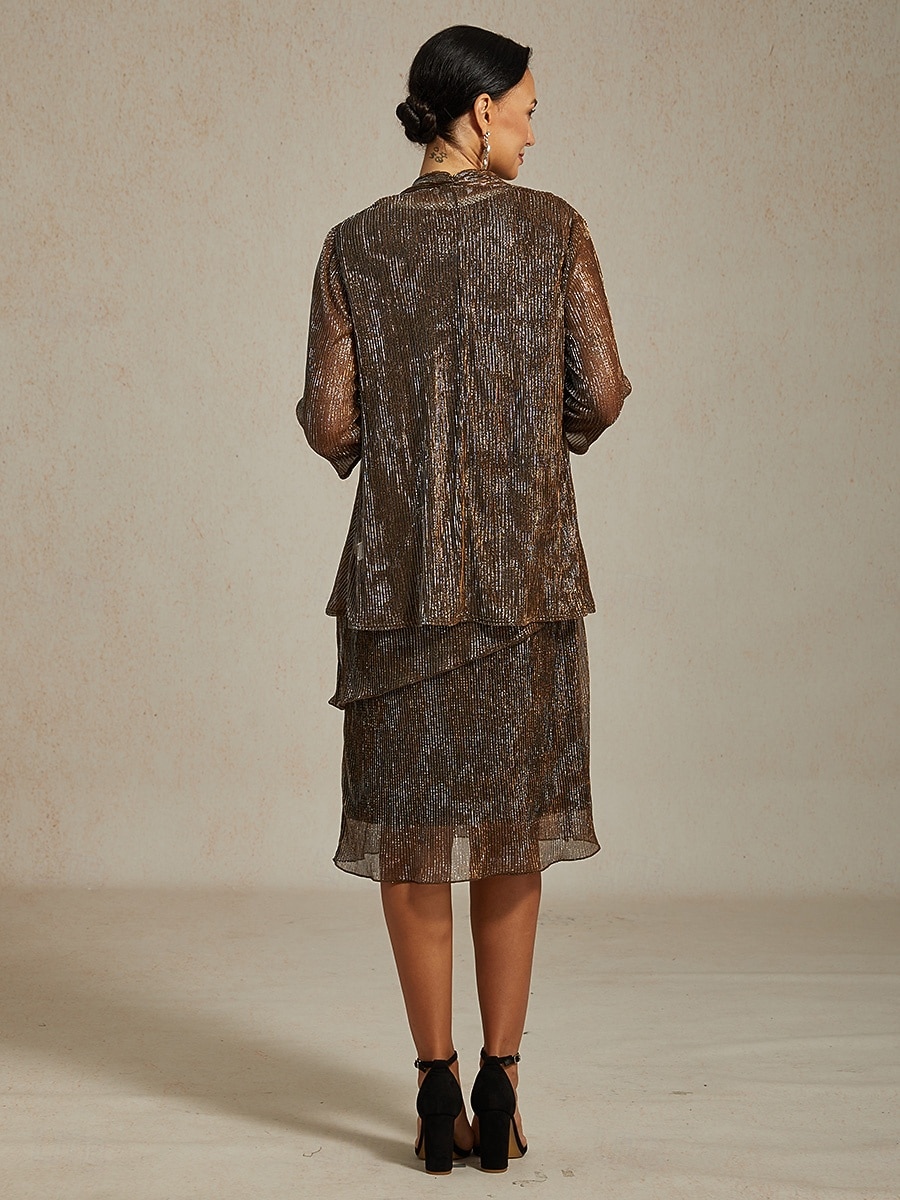 Dame Midikjole Skiftkjole Plissert kjole Grime kjole Elegant Fest Formelt Fest Bryllupsgjest Cocktailfest Normal Helfarge Ermeløs Crew-hals Brun Sommer Vår Høst Vinter 2025 - $141.99 –P11