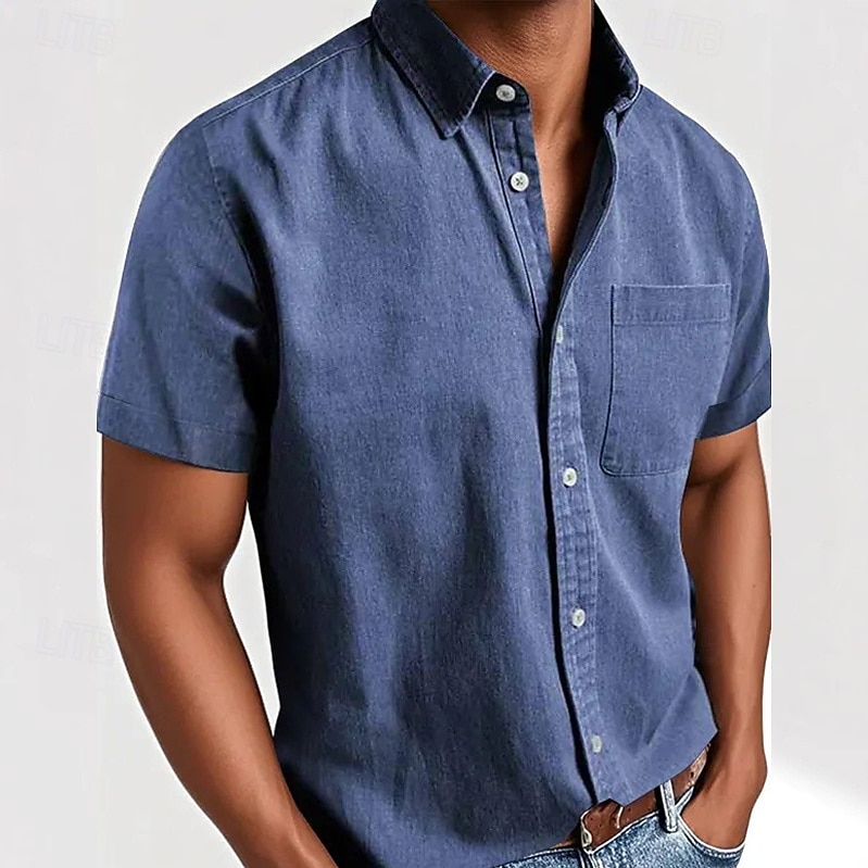 Homens Camisa Social Camisa casual camisa de botão Preto Branco Rosa Vermelho Azul Marinha Manga Curta Tecido Lapela Casual Diário Bolso frontal Roupa Elegante Moda Casual de 2026 por $21.99 –P9