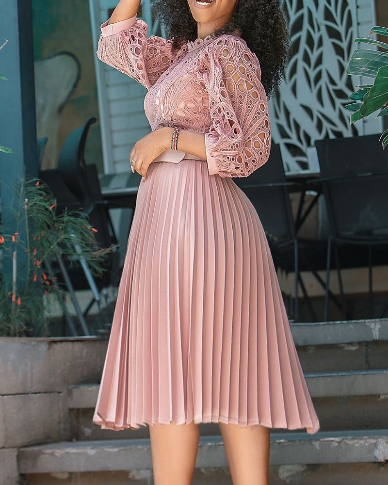 Damen Midikleid Partykleid Cocktailkleid Satinkleid Elegantes Kleid Elegant Romantisch Party Geburtstag Abendgesellschaft Normale Passform Einfach Langarm Rundhalsausschnitt Schwarz Weiß Rosa Rosa 2025 - $71.99 –P2