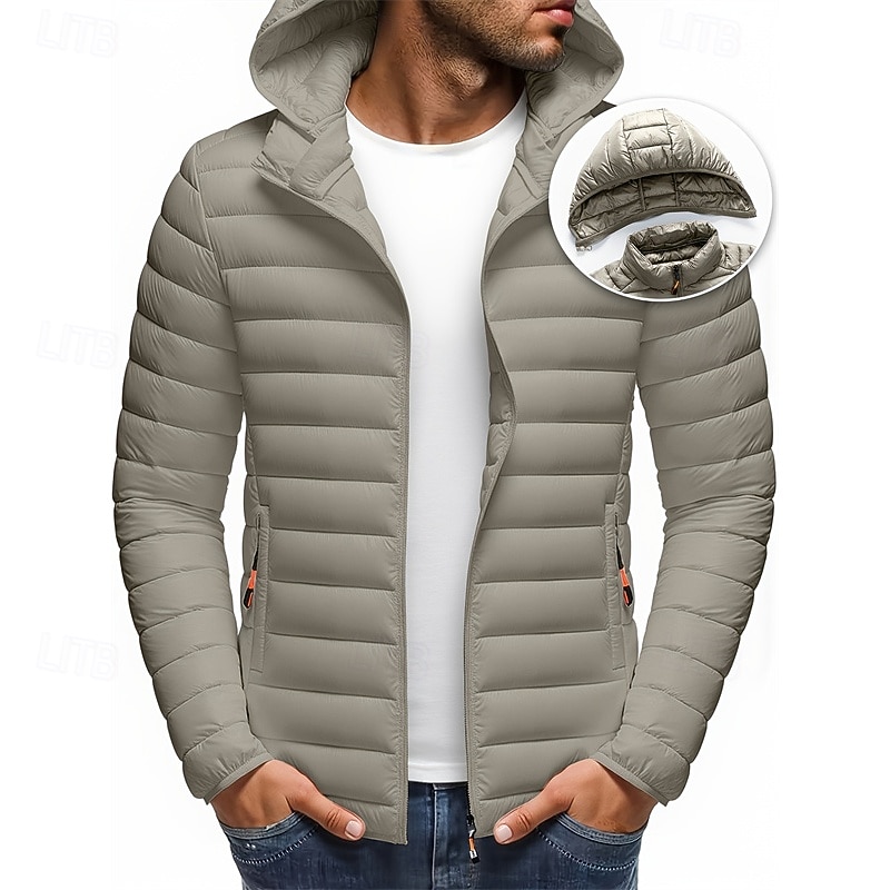 Voor heren Winterjas Pufferjas Gewatteerde jas Zak Polyester Vakantie Alledaagse kleding Afspraakje Normaal Modieus Casual Comfortabel Thermisch Warm Winter Effen / effen kleur Zwart Wit Geel Rood 2026 - $49.99 –P4