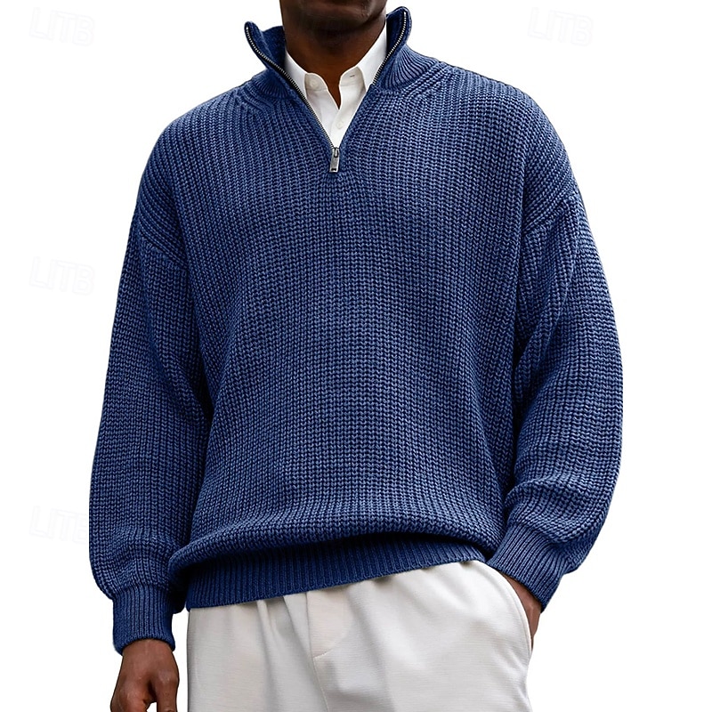 Men's Sweater Pullover Sweater Jumper Quarter Zip Pullover Sweater Ribbed Knit Regular Tops Knitted Slim Fit Plain Standing Collar Knitwear Contemporary Casual Daily Wear Clothing Apparel Spring Fall 2026 - $36.99 –P5