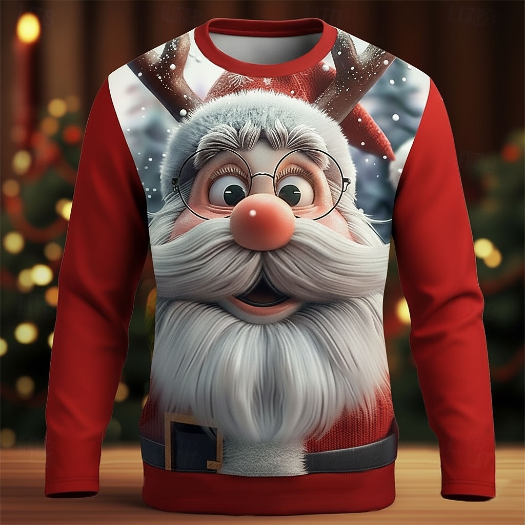 Kerstmis Voor heren Kerstman 3D Grappig T-shirt Lange mouw T-shirt 3D-afdrukken Strakke ronde hals Overhemd Modieus Basic 3D Straat Casual Dagelijks Zwart Rood blauw Zomer Lente Kleding S M L XL XXL 2025 - $23.99 –P1