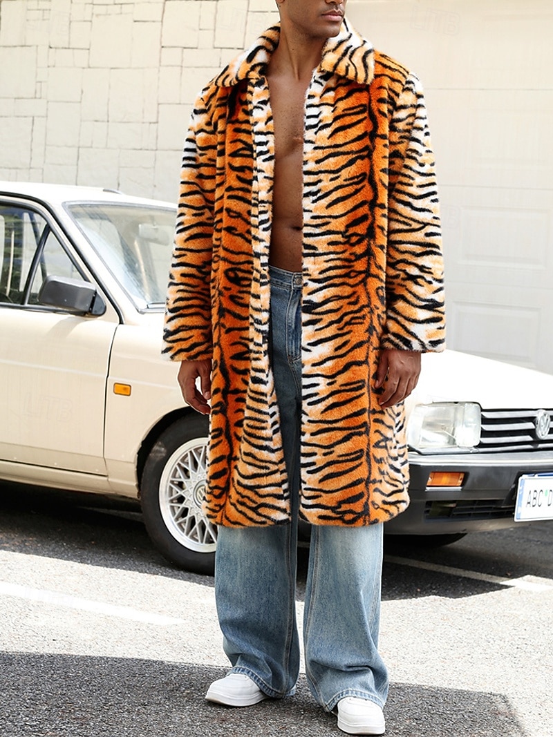 Herre Vinterjakke Fuskepels Feriereise Daglig Hold Varm Fleece Høst Vinter Tigerpels Mote Gatemote Knaphul Lang Oransje Jakker 2026 - $70.99 –P2