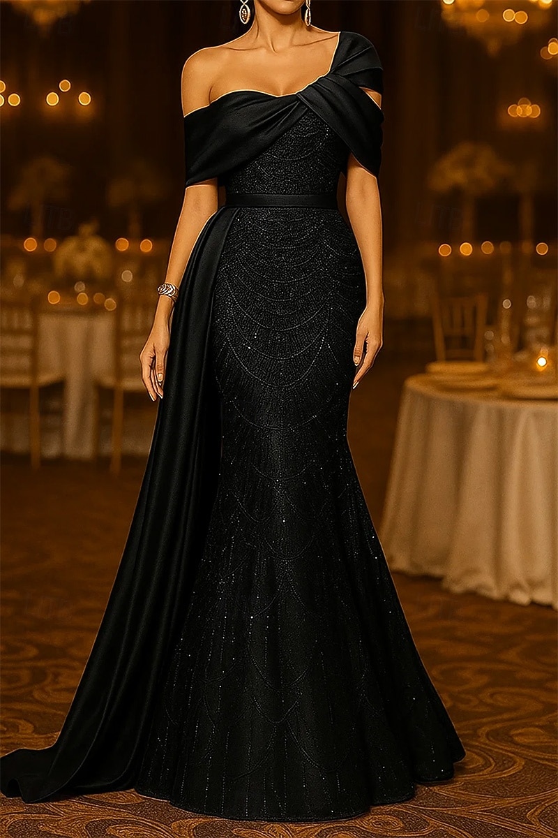 Sirena Tromba Lunghezza al pavimento Abito da ballo con mantello Abito da Sera Abito formale Elegante Scintillante Brillanti Senza Maniche Senza Spalle Matrimonio Formale Con Paillettes con Glitter del 2026 a $218.49 –P6