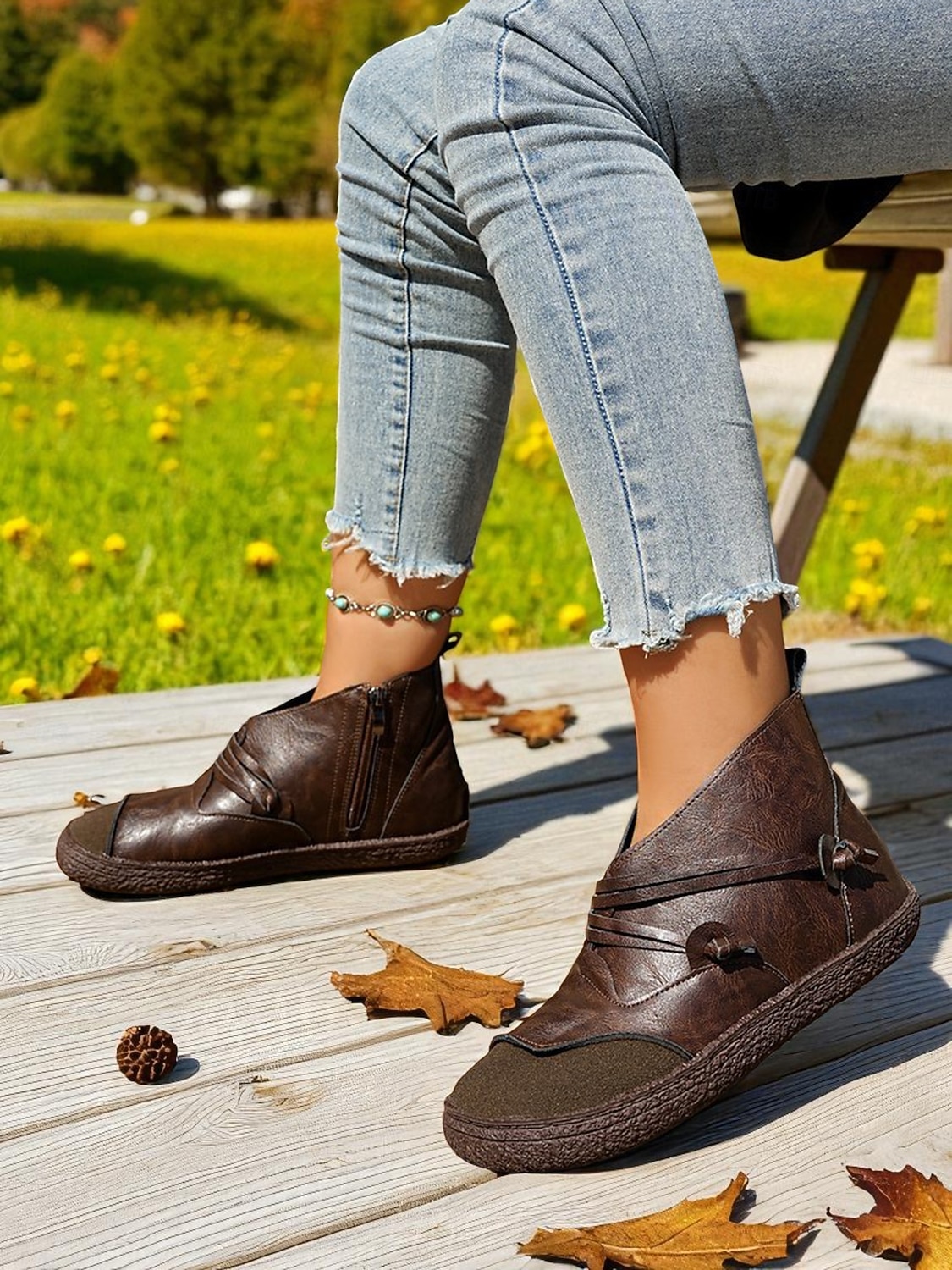 Women's Vintage Coffee Faux Leather Booties with Side Zipper – Comfortable Ankle Boots for Casual Wear, Outdoor Walks and Everyday Outfits 2026 - $32.99 –P1