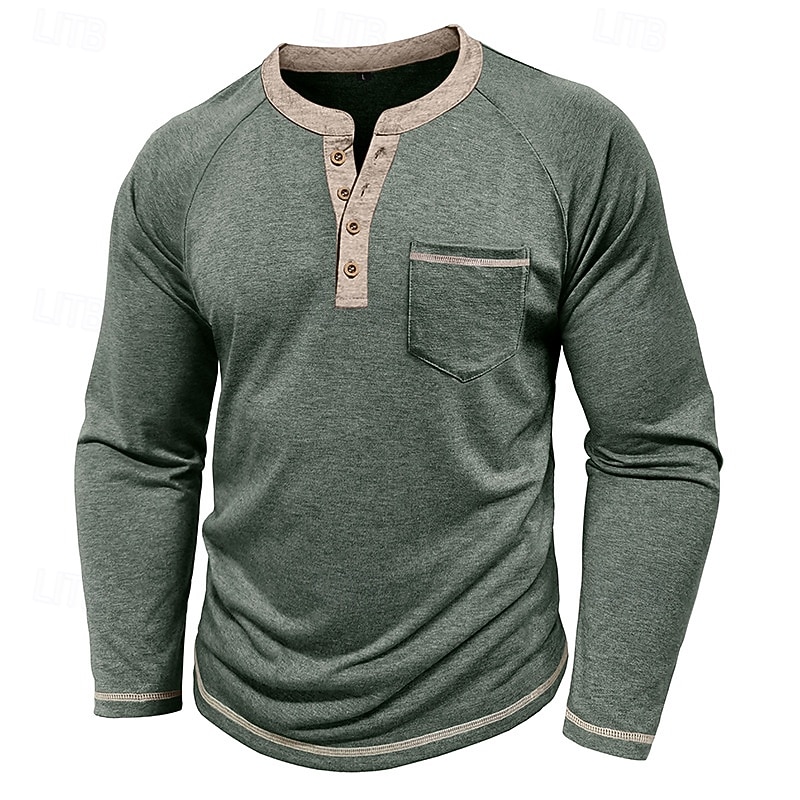 Per uomo Maglietta Maglia Henley Camicia a Maniche Lunghe Manica Lunga Henley Primavera Autunno Blocco di colori Moda Designer Essenziale Tasche Vacanza Streetwear Uscire Rosso scuro Nero Blu marino del 2025 a $11.99 –P6
