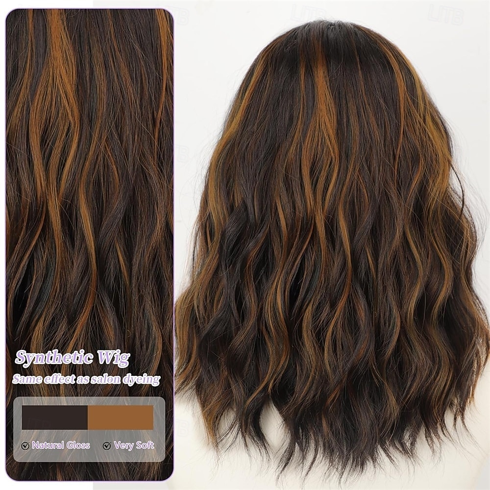 Женский парик карамельно-коричневого цвета длиной 14 дюймов с мелированием — волнистый парик длиной до плеч с предварительно выстриженными волосами на кружеве, пробор посередине, натуральный волнистый 2026 - $21.99 –P3
