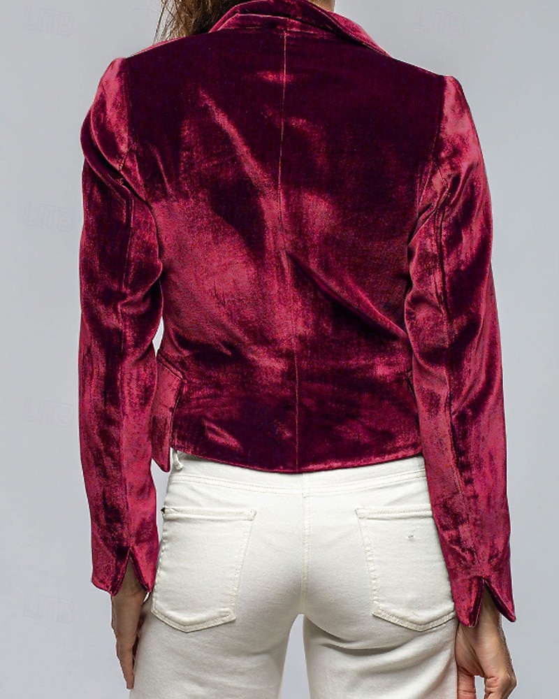 Per donna Blazer Blazer di velluto Confortevole Tasca Moda Semplice Feste Festa / Sera Casuale Corto Regolare Collo ripiegato Vestibilità regolare Manica Lunga Capispalla blu navy Nero Vino Primavera del 2026 a $35.99 –P7