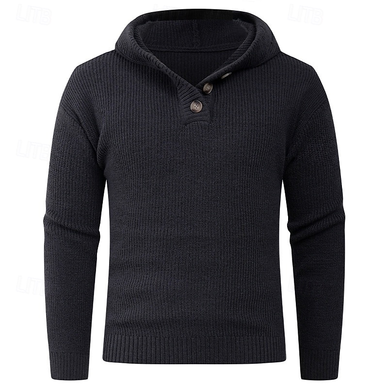 Herren Pullover Strickpullover Gerippt Stricken Normale Oberteile Knöpfe Gestrickt Einfach Mit Kapuze Mode Basic Urlaub Alltagskleidung Bekleidung Herbst Winter Schwarz Hellgrau S M L 2026 - QAR 185.61 –P7
