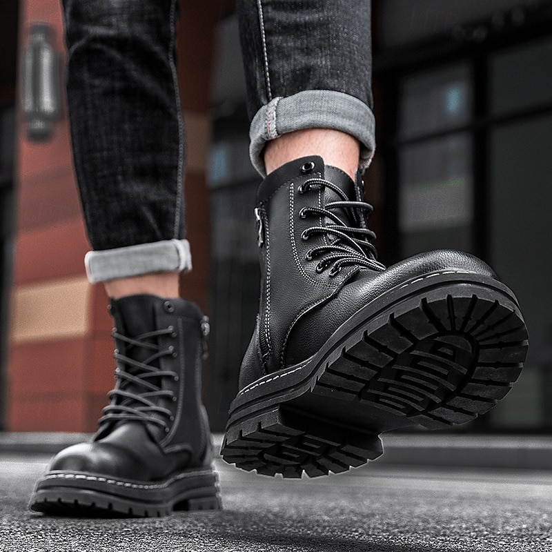 Per uomo Stivali Stivali da Lavoro Camminata Vintage Quotidiano PU Aumento Altezza Confortevole Stivali a Metà Polpaccio Allacciatura Tessuto almond Nero Giallo Autunno Inverno del 2026 a $64.99 –P5