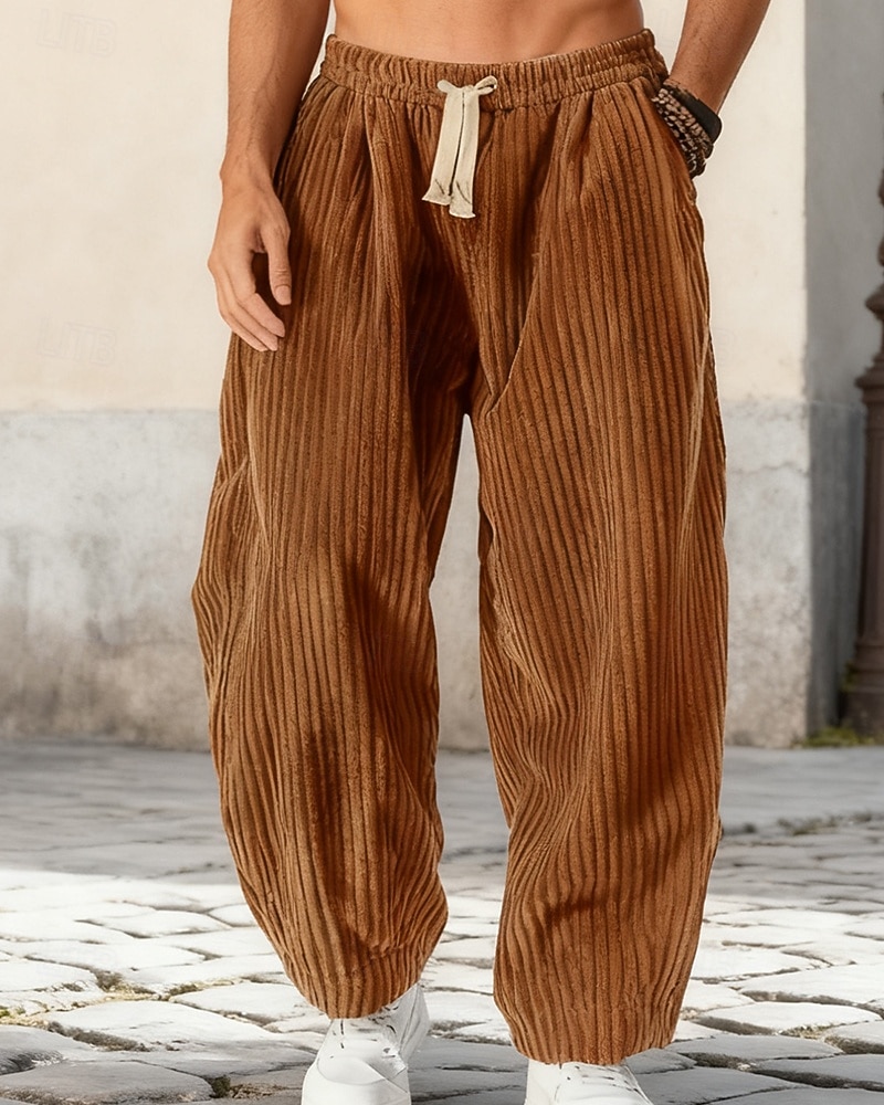 Men's Baggy Sweatpants Sweatpants Trousers Corduroy Pants Drawstring Pocket Elastic Waist Plain Comfort Sports Outdoor Daily Fashion Casual Black Blue Micro-elastic 2026 - $31.99 –P3
