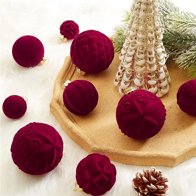 Conjunto de 46 enfeites de Natal em veludo para árvore de Natal, com bolas flocadas e inquebráveis, com laço para decoração natalina. Disponível em 3 tamanhos: 4/6/8 cm. de 2025 por $28.99 –P2