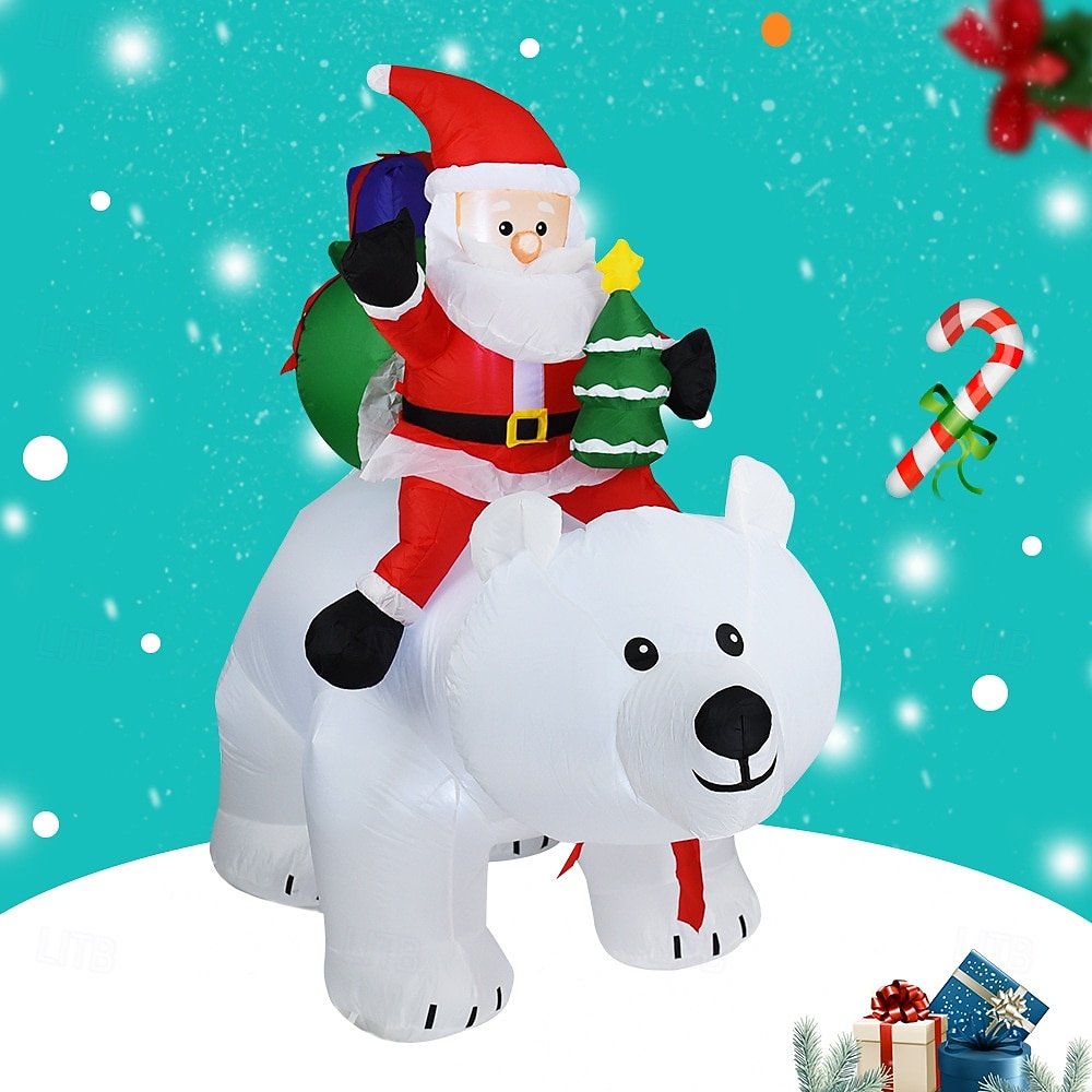 Christmas Santa Claus riding a shaking white bear LED strip light inflatable air model indoor and outdoor courtyard lawn party festive atmosphere decoration light EU/US/UK/AU Plug 2025 - $91.99 –P3