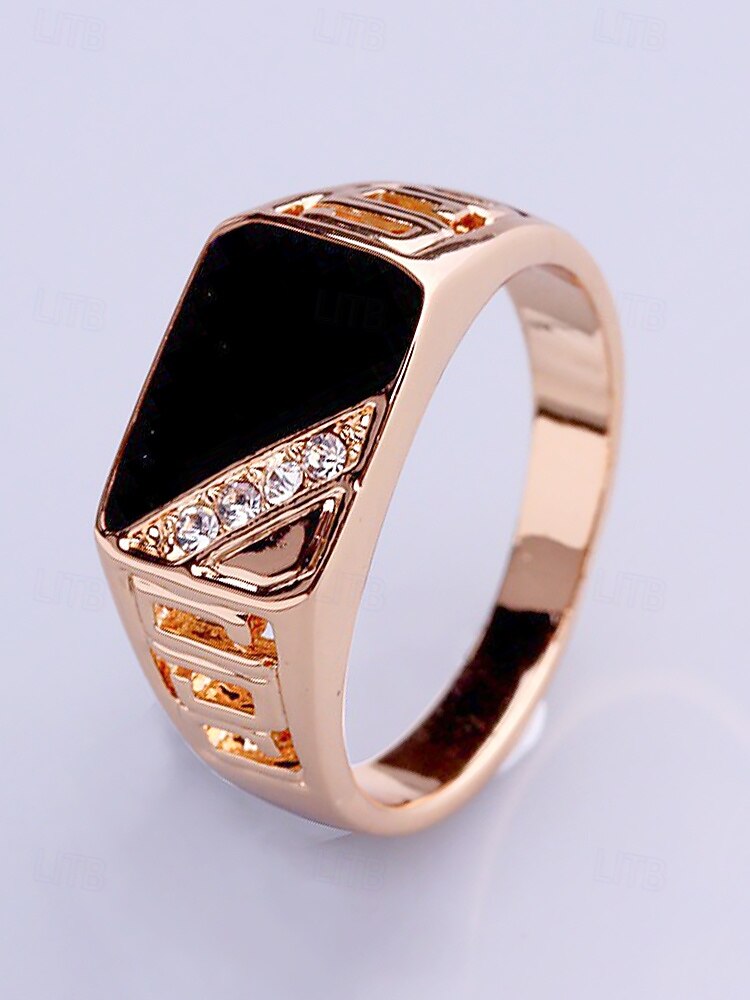 Herrering i legering med svart onyx og zirkondetaljer, vintage geometrisk statement-smykke for fester, bryllup og hverdagsbruk 2026 - $8.99 –P7