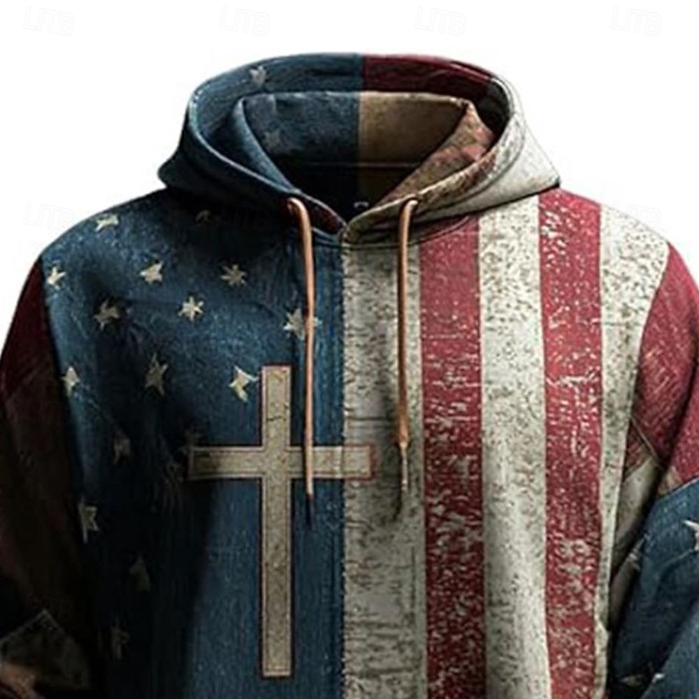 Per uomo Croce Bandiera Americana Felpa con Cappuccio Moda Quotidiano Casual Manica Lunga Con Cappuccio Abbigliamento casual alla moda Vacanza Feste Festival Blu Stampa Autunno Inverno progettista S del 2026 a $29.99 –P1