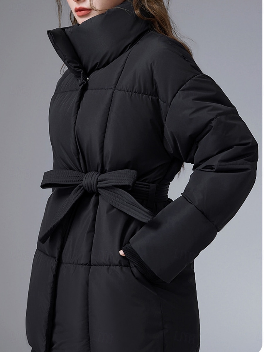Mulheres Parka Confortável Respirável gravata na frente Bolsos Casual Tecido Férias Rua Casual Roupa Diária Zíper Longo Colarinho Chinês Normal Manga Longa agasalhos Preto Branco Café Primavera Outono de 2026 por $48.99 –P9