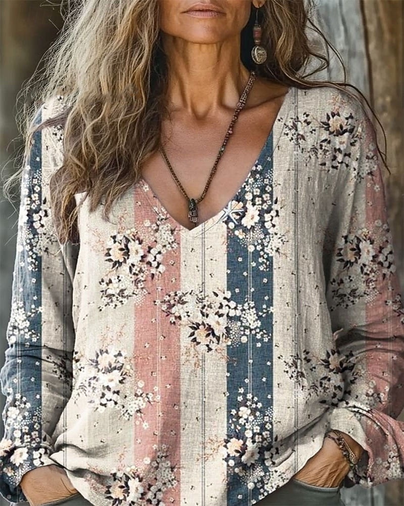 Damen Boho-Hemd Bluse Gerafft Blumen Grafik Elegant Vintage Stilvoll Langarm V Ausschnitt Normale Oberteile Täglich Ferien Ausgehen Blau Wein Armeegrün Rote Violett Frühling Herbst 2026 - $26.99 –P4