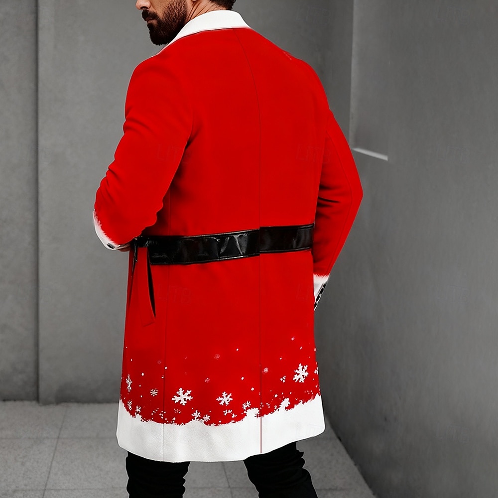 Jul Herre 3D-utskrift Snøfnugg Ytterfrakk Frakk Varm Fritid Daglig Ferie Festival 2 i 1 Knapper Lomme foran Vår Høst Vinter Med hakk Langermet Rød Blå Lilla 2025 - $59.99 –P2
