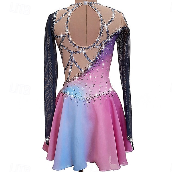 Robe de Patinage Artistique Femme Fille Patinage Robes Rose Dos ouvert Spandex Haute élasticité Entraînement Compétition Tenue de Patinage Fait à la main Cristal / Stras manche longue Patinage sur de 2025 ? $179.99 –P2