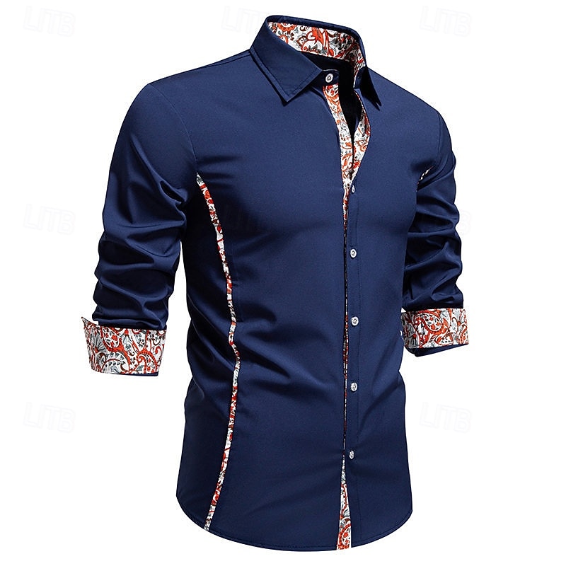 Herren Hemd Freizeithemd Knopfhemd Schwarz Weiß Blau Grün Langarm Paisley-Muster Einfach Revers Urlaub Lässig Farbblock Bekleidung Mode Lässig 2025 - $27.99 –P9