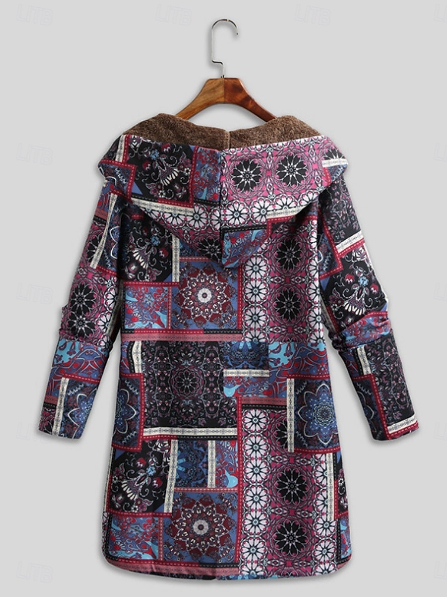 Pentru femei Jachetă din lână geacă Sherpa Comfortabil Respirabil Buzunar Imprimeu Epocă Casual Floral Vacanță Stradă Purtare Zilnică Ieșire Cu Un Nasture Regulat Capișon Fit regulat Manșon Lung 2026 - $45.99 –P7
