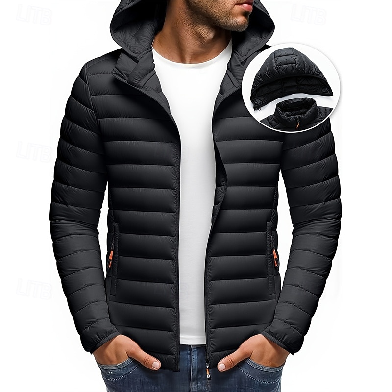 Voor heren Winterjas Pufferjas Gewatteerde jas Zak Polyester Vakantie Alledaagse kleding Afspraakje Normaal Modieus Casual Comfortabel Thermisch Warm Winter Effen / effen kleur Zwart Wit Geel Rood 2026 - $49.99 –P6
