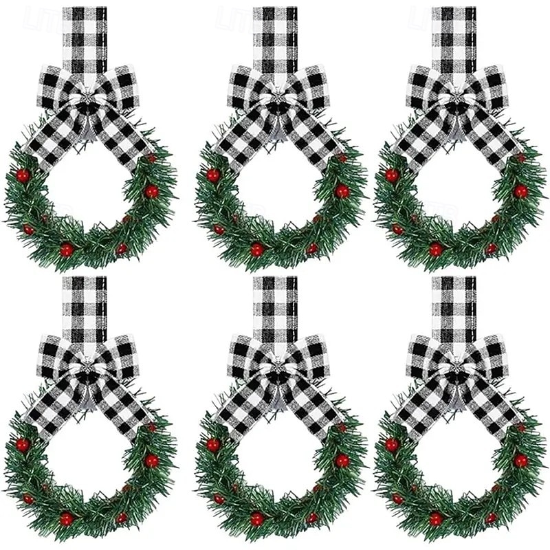 4/6 db-os mini karácsonyi koszorúk piros masnikkal és gyümölcsös díszítésekkel, ünnepi kirakat, szekrény &lakberendezés, tökéletes partikra, szezonális dekoráció 2025 - $22.99 –P3