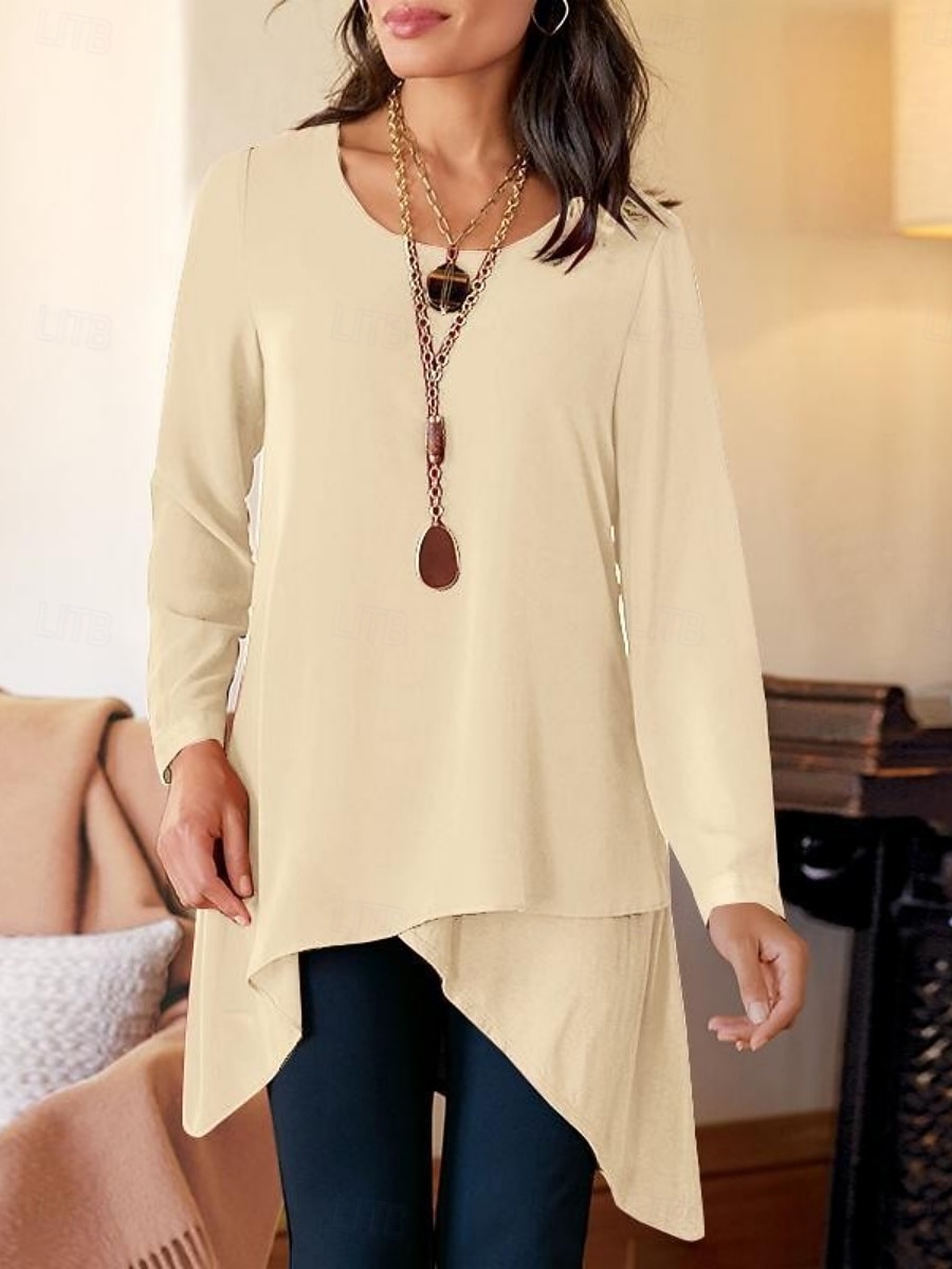 Damskie Bluzka Falbana Jednokolorowe Elegancki Codzienny Długi rękaw Półgolf Długie topy Codzienny Niebieski Czarny Khaki Wiosna Jesień 2026 - $22.99 –P3