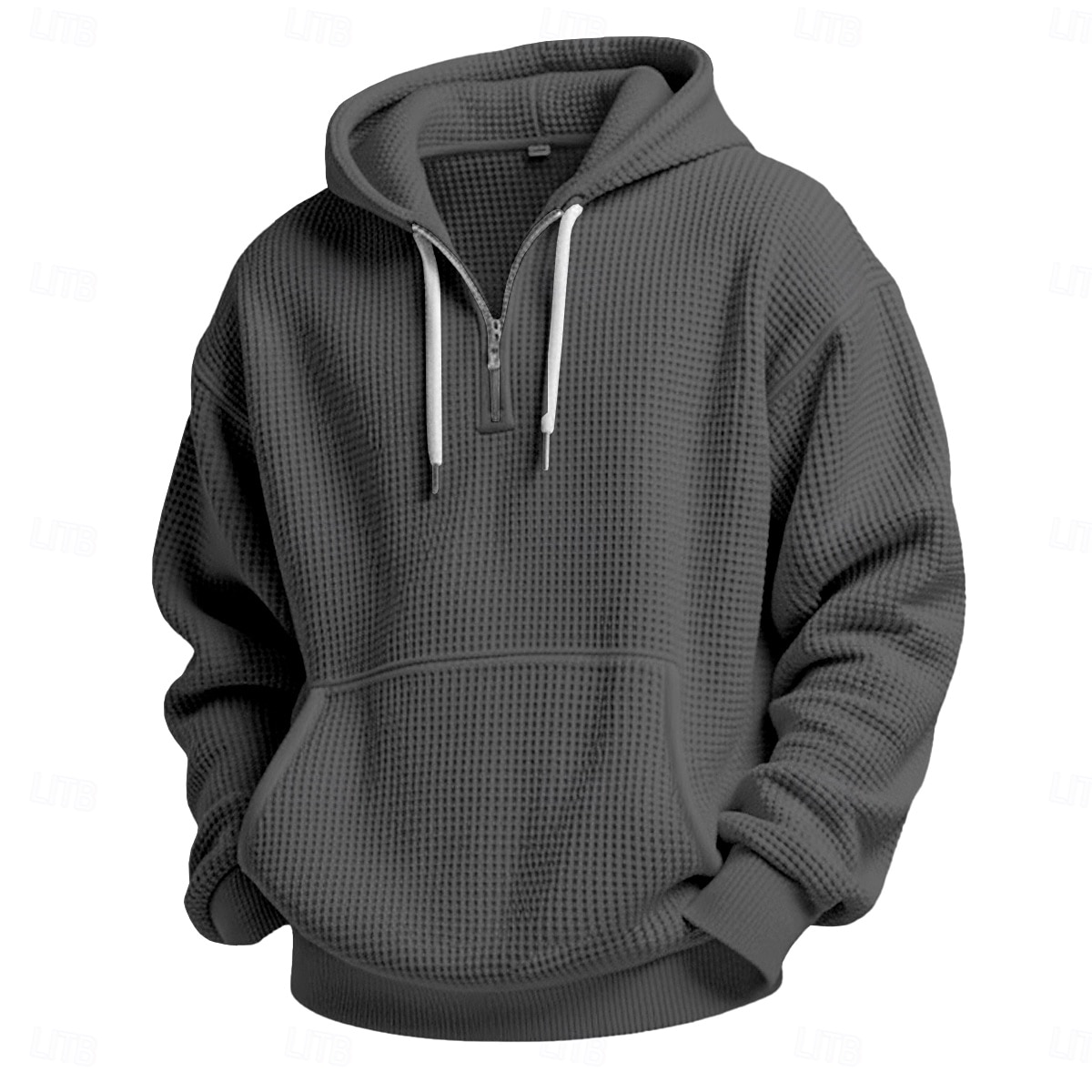 Homme Sweat à capuche Sweat à capuche gaufré Sweat à capuche quart zippé Blanche Vert Claire Vert Véronèse Rouge bleu marine À capuche Uni Poche kangourou Texturé Sport & Loisir Occasionnel Quotidien de 2025 ? $27.99 –P5
